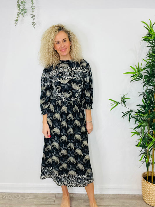 Patterned Midi Dress - Size 1