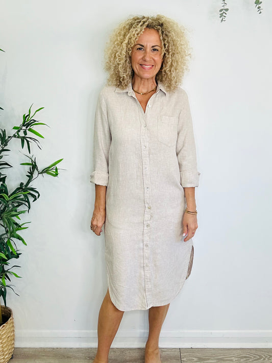 Linen Shirt Dress - Size M
