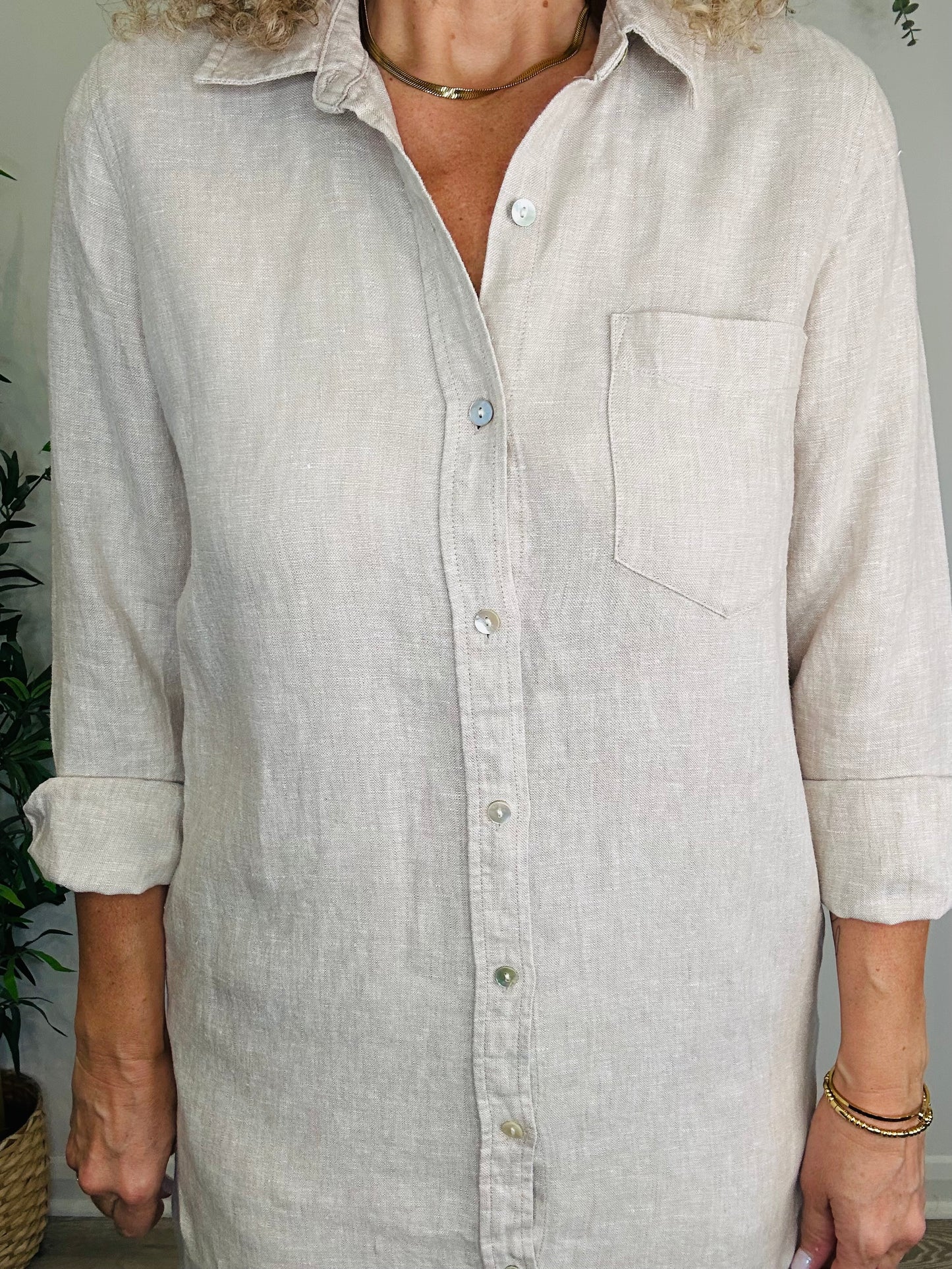 Linen Shirt Dress - Size M