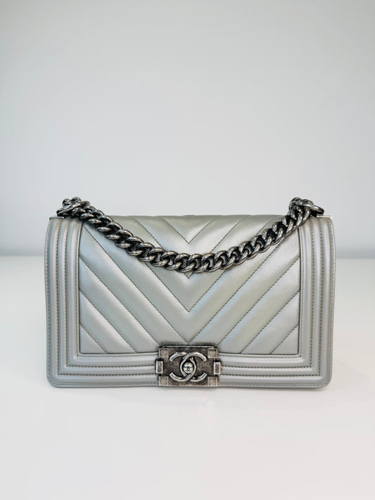 Chevron Leather Medium Boy Bag