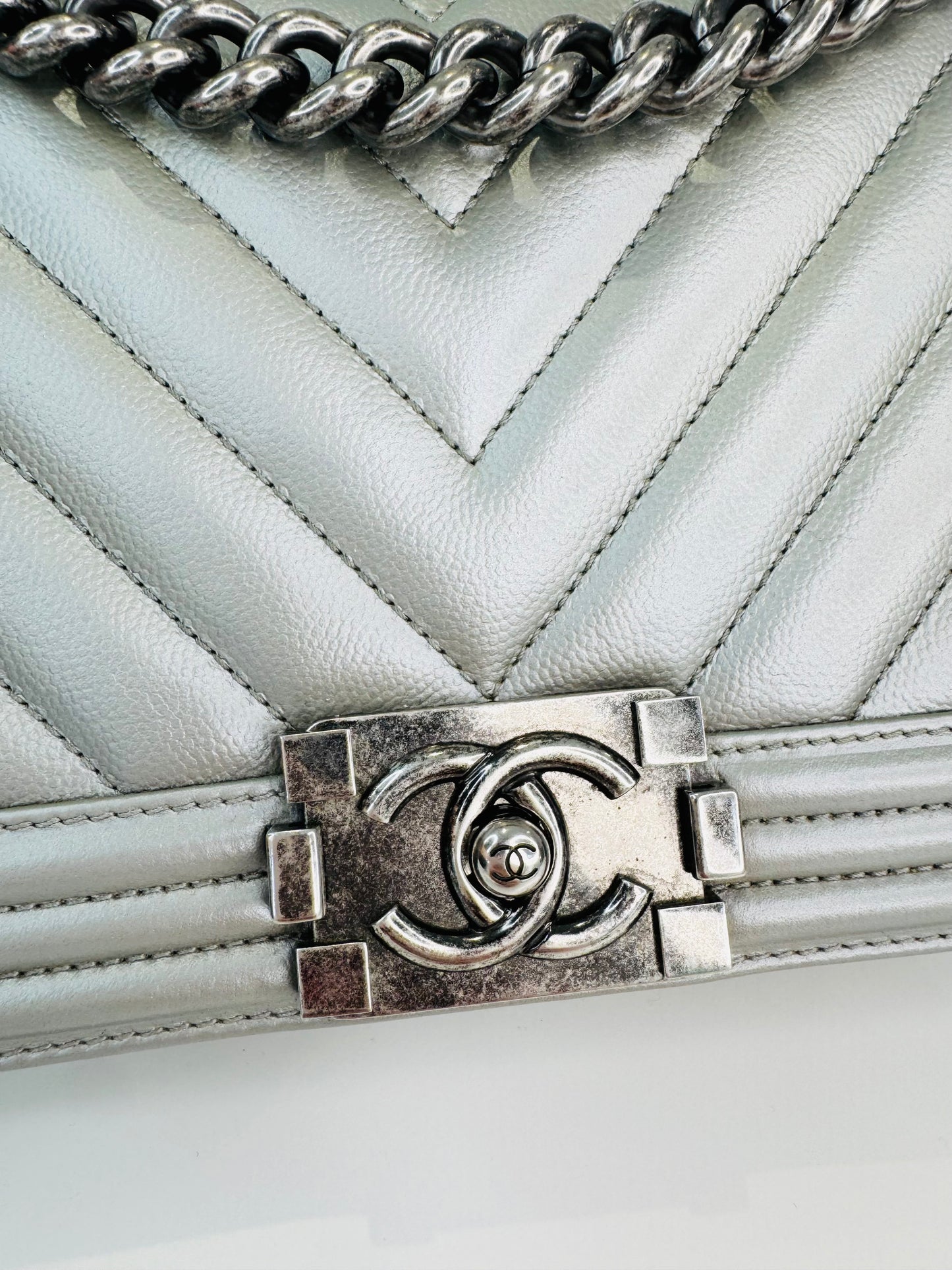 Chevron Leather Medium Boy Bag