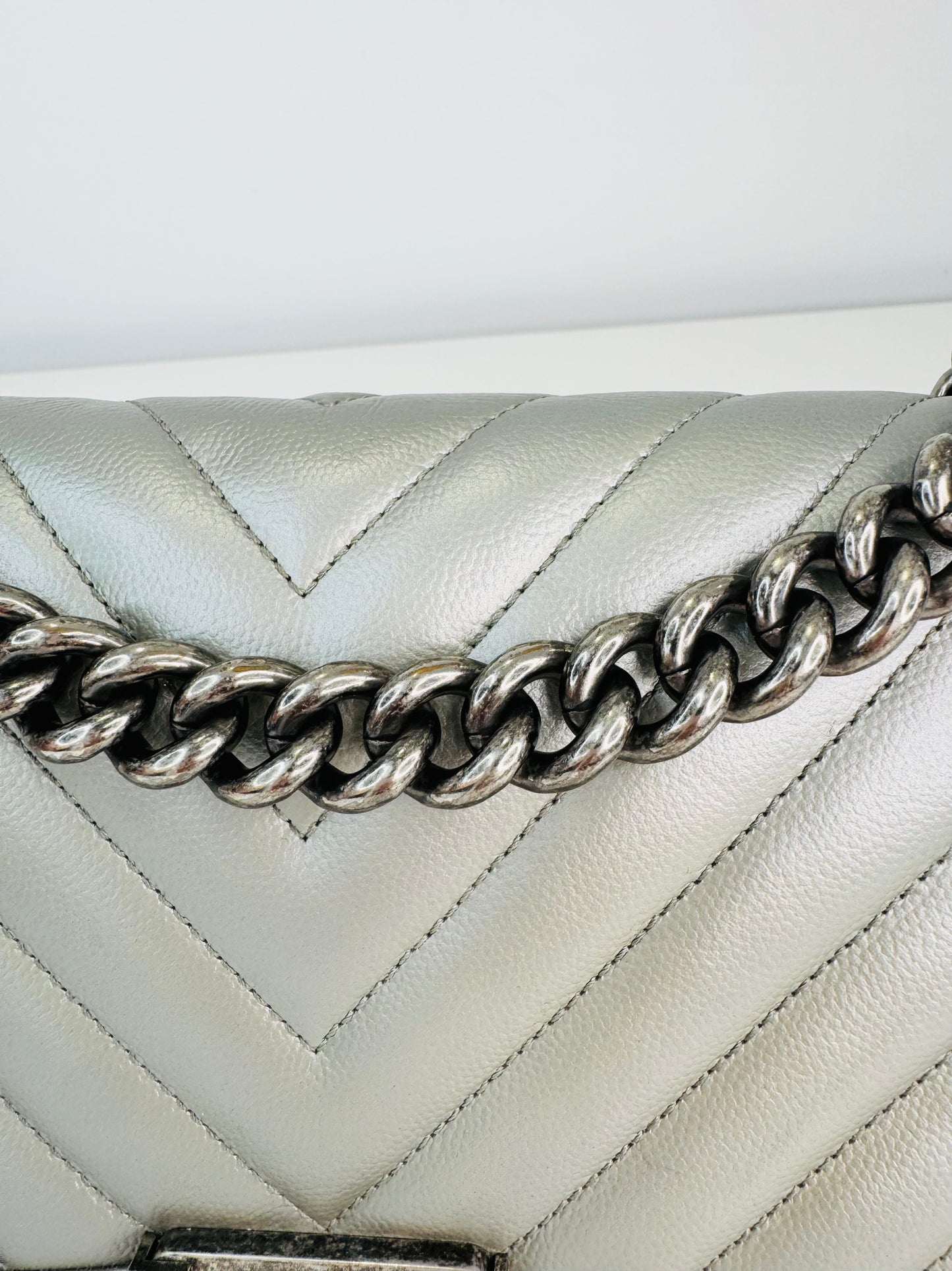 Chevron Leather Medium Boy Bag