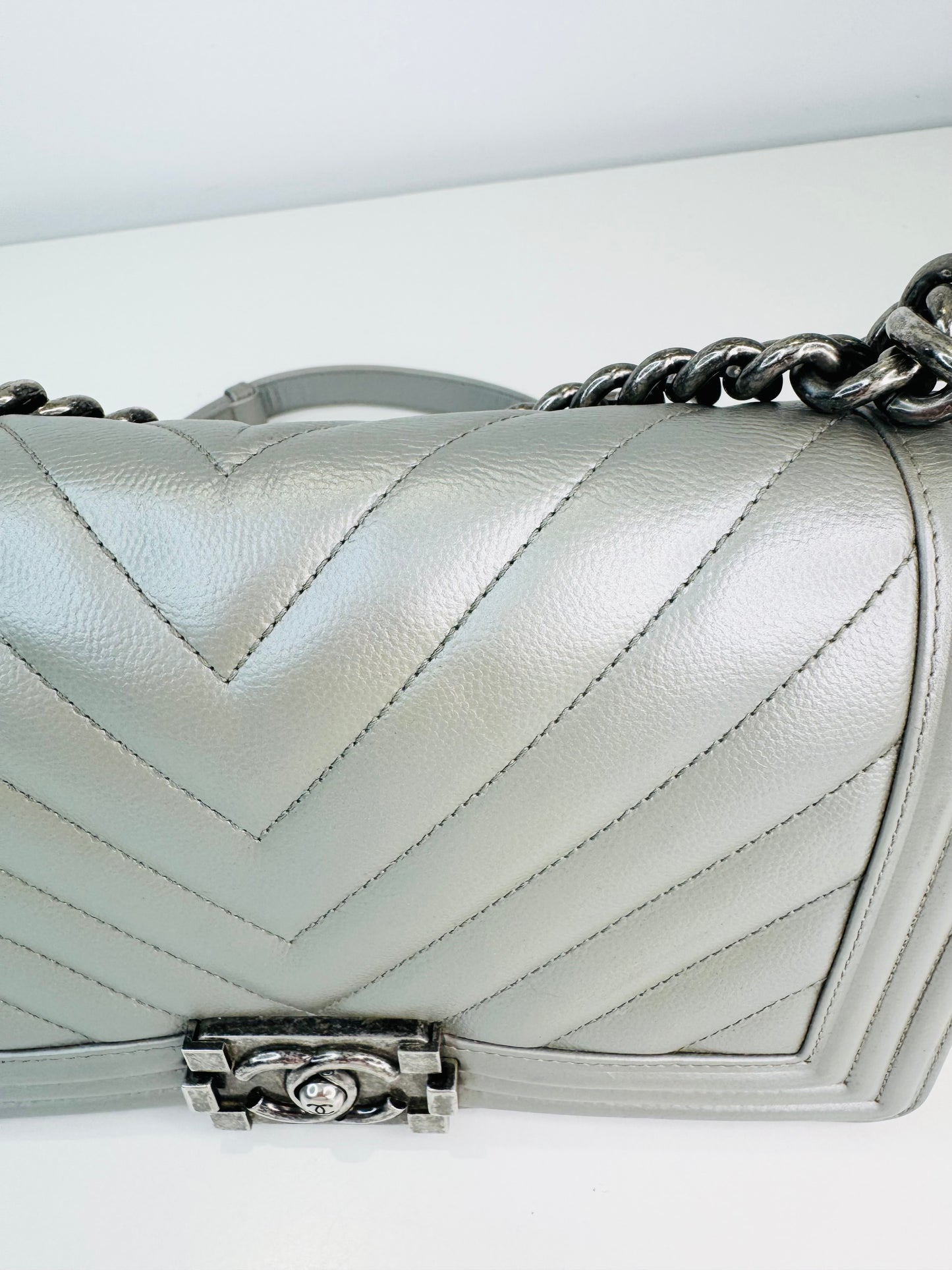 Chevron Leather Medium Boy Bag
