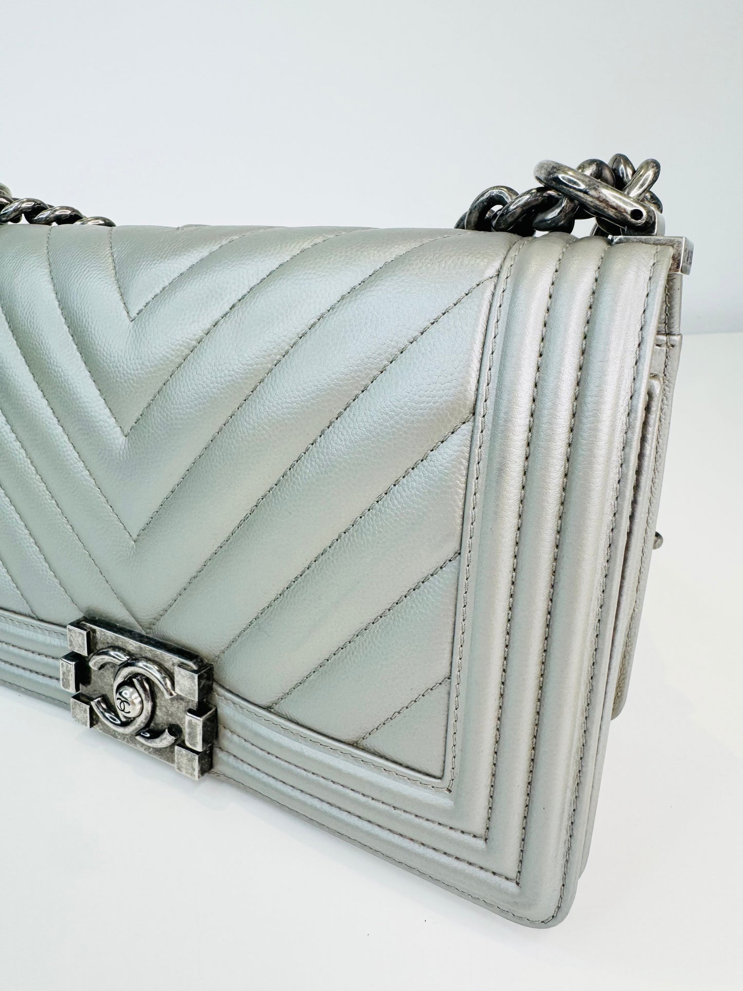 Chevron Leather Medium Boy Bag