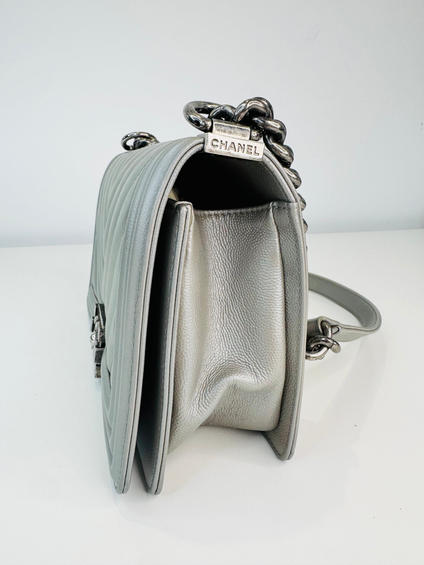 Chevron Leather Medium Boy Bag
