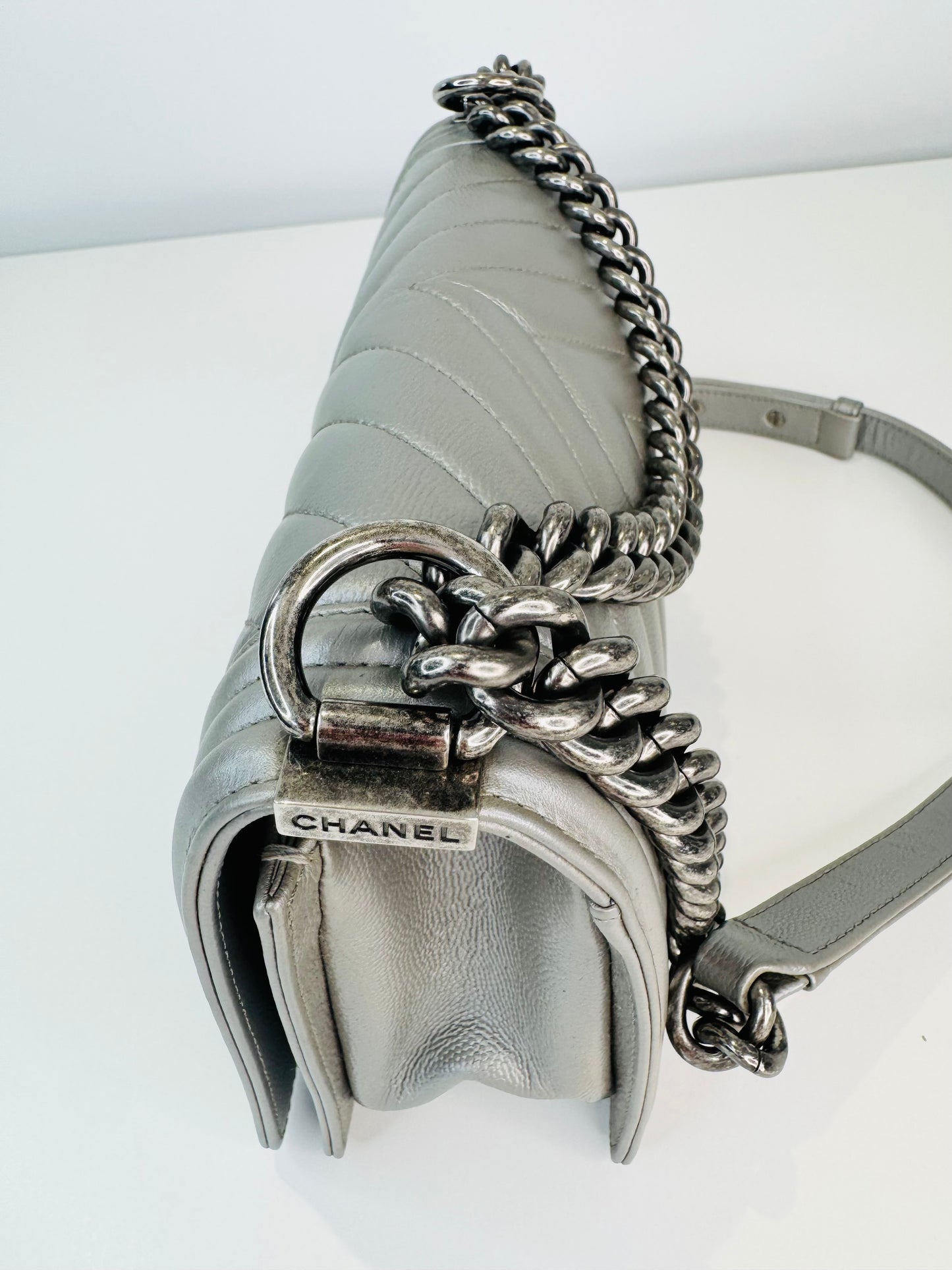 Chevron Leather Medium Boy Bag