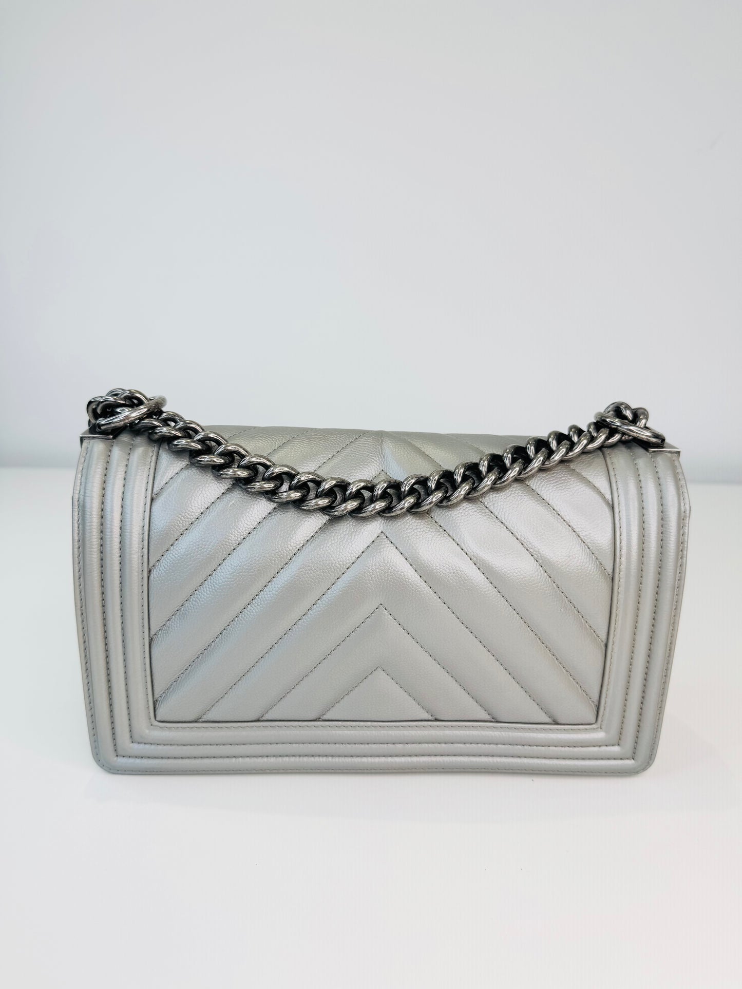 Chevron Leather Medium Boy Bag
