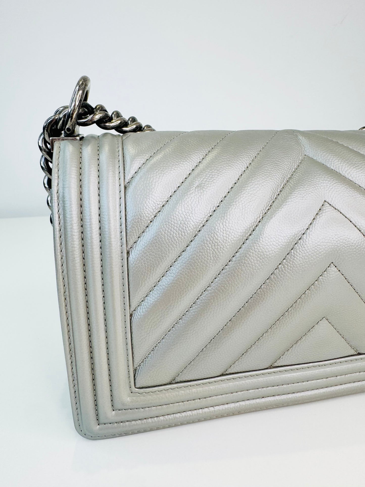 Chevron Leather Medium Boy Bag