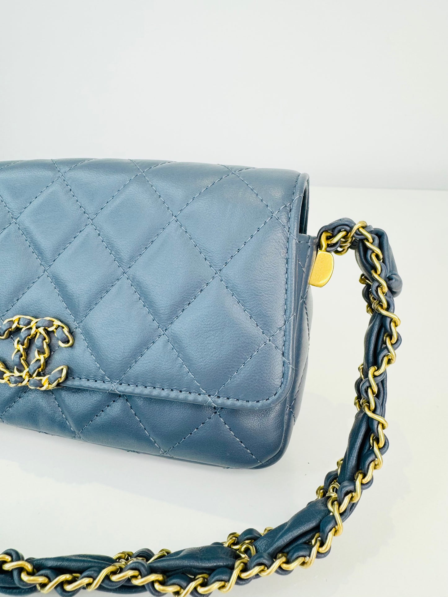 Crumpled Calfskin Quilted Braided CC Mini Flap Bag
