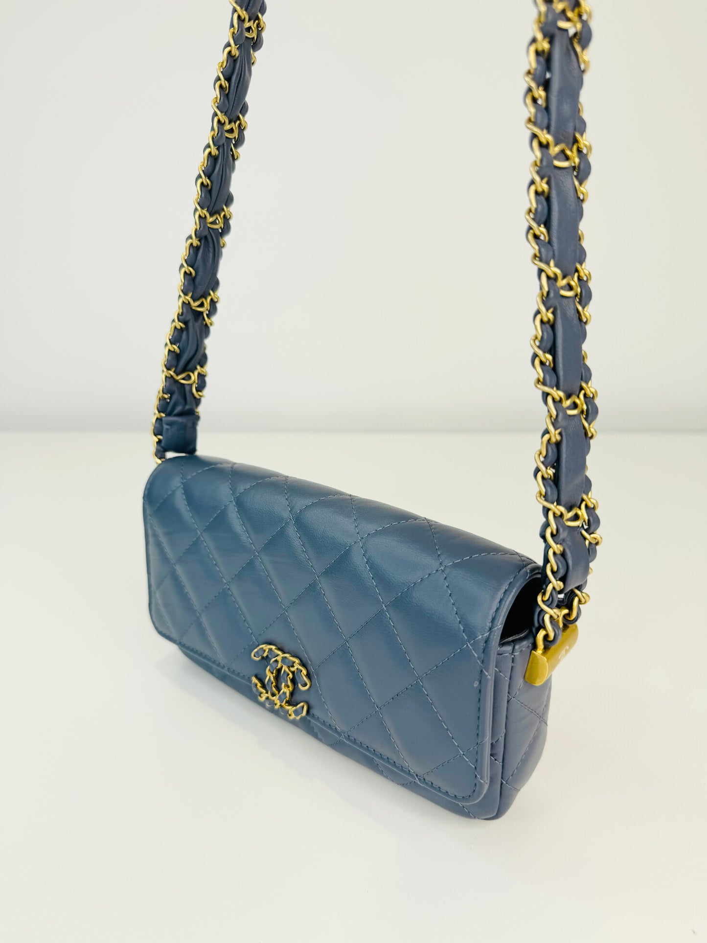 Crumpled Calfskin Quilted Braided CC Mini Flap Bag