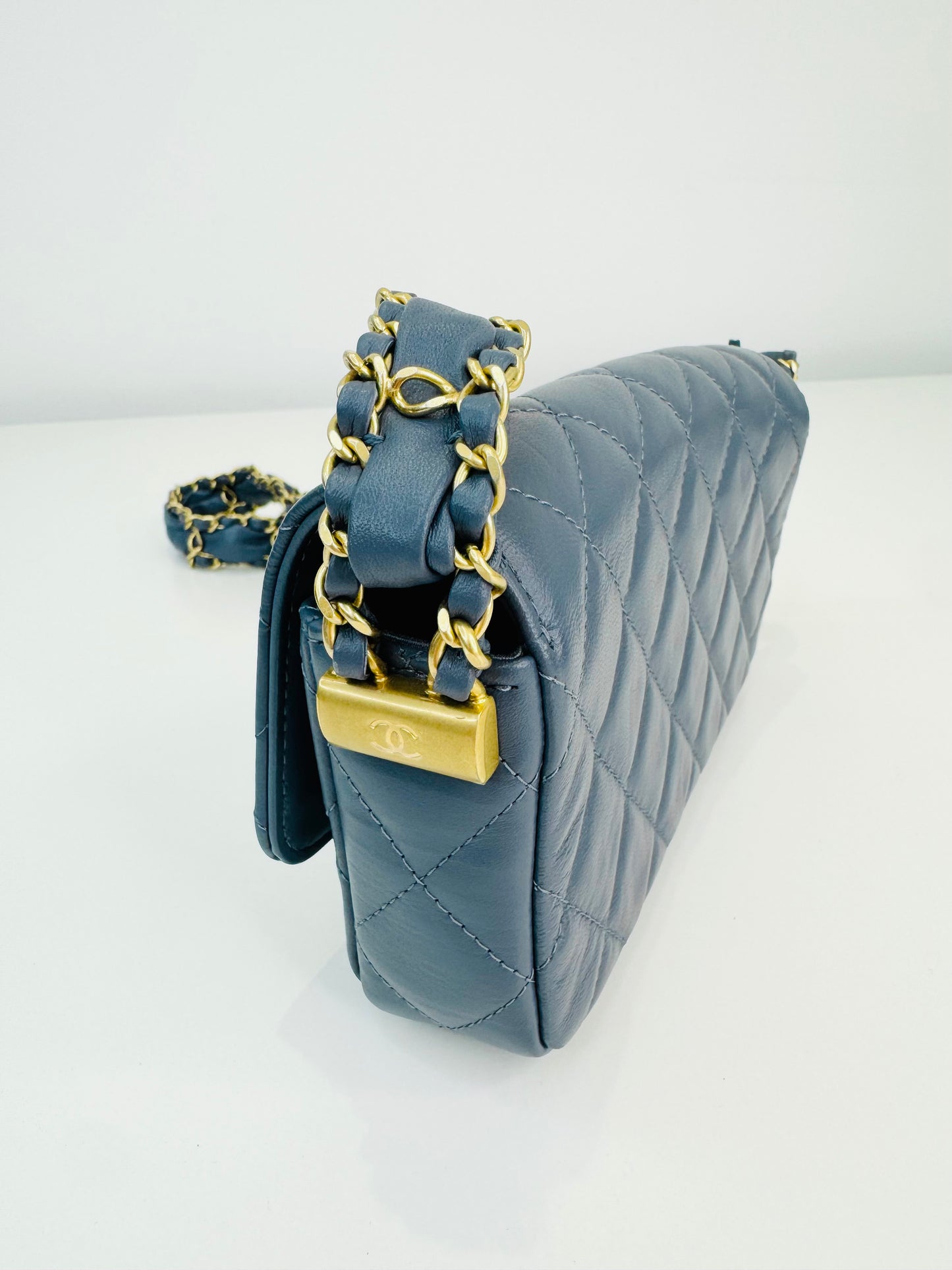 Crumpled Calfskin Quilted Braided CC Mini Flap Bag