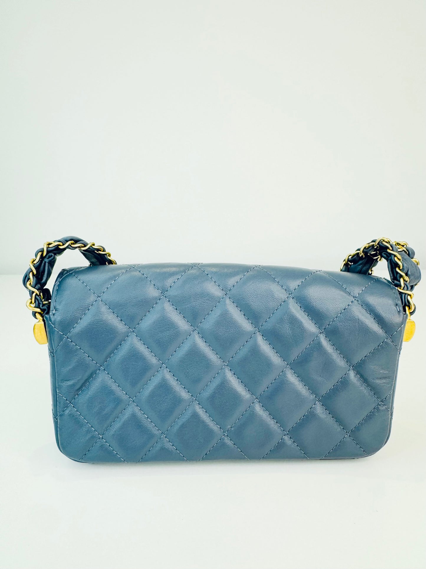 Crumpled Calfskin Quilted Braided CC Mini Flap Bag