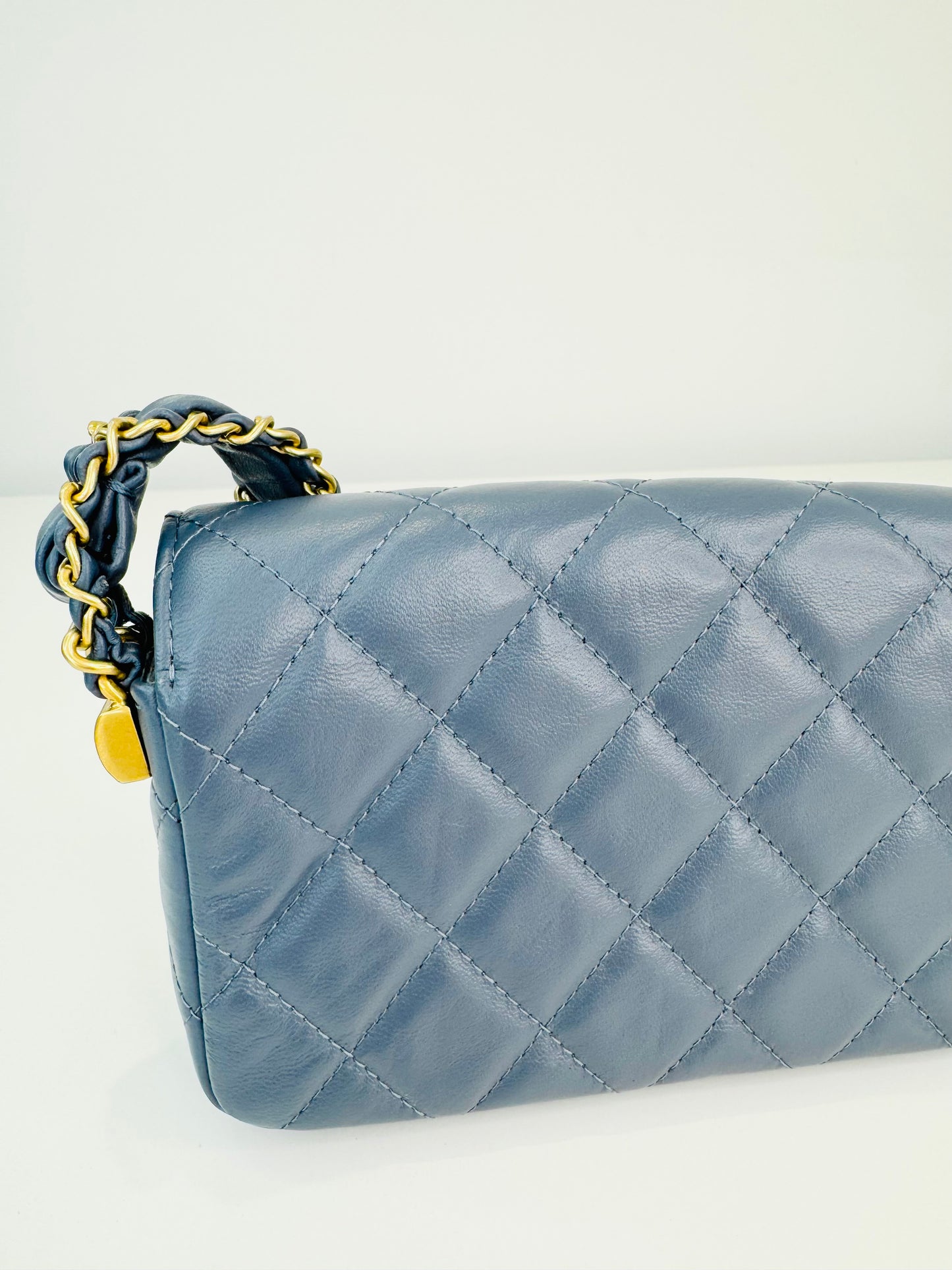 Crumpled Calfskin Quilted Braided CC Mini Flap Bag