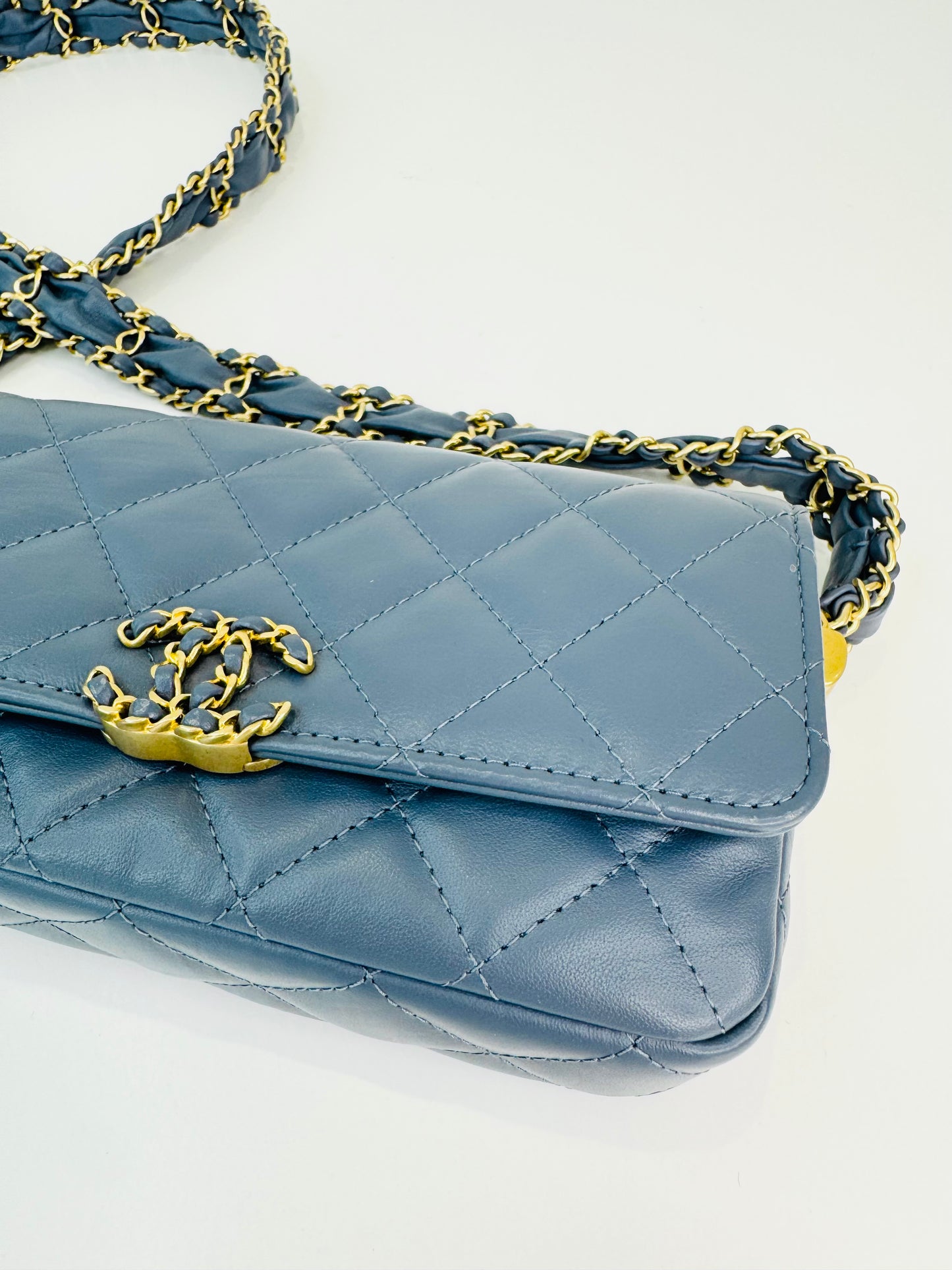 Crumpled Calfskin Quilted Braided CC Mini Flap Bag