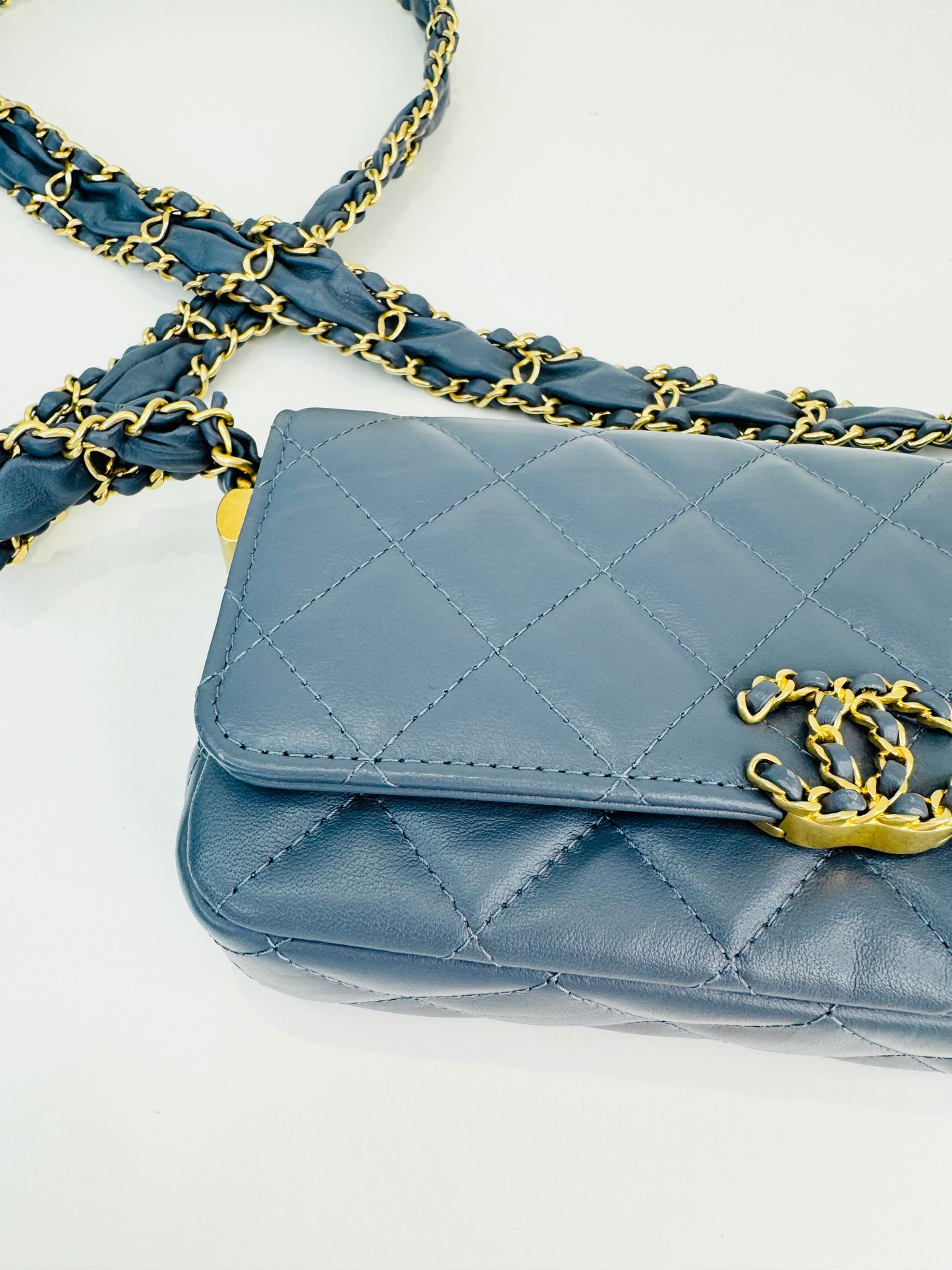 Crumpled Calfskin Quilted Braided CC Mini Flap Bag