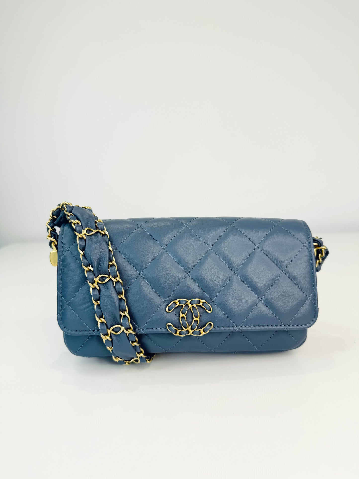 Crumpled Calfskin Quilted Braided CC Mini Flap Bag
