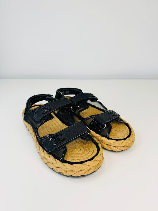 Mesh & Raffia Dad Sandals - Size 39.5