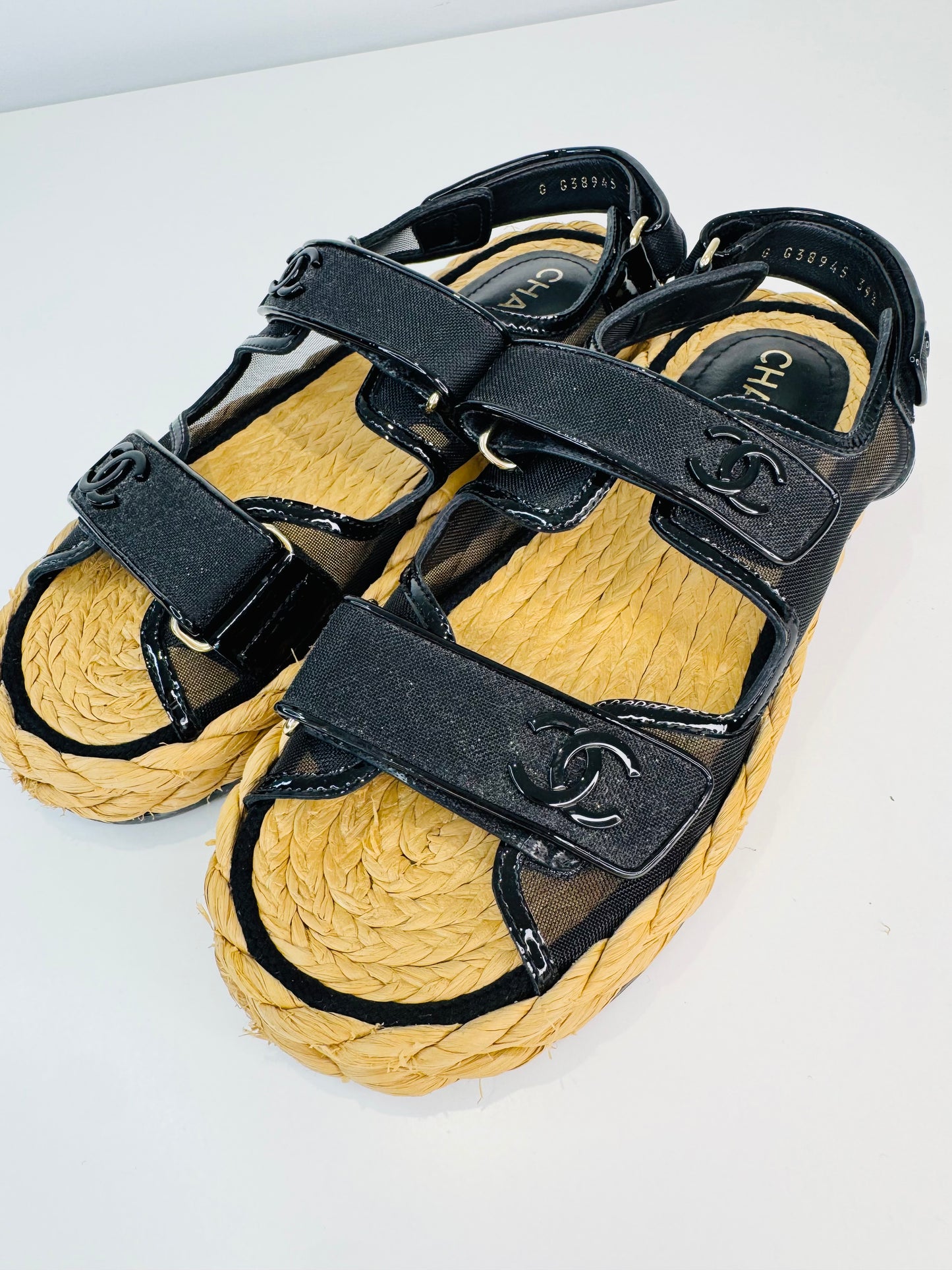 Mesh & Raffia Dad Sandals - Size 39.5