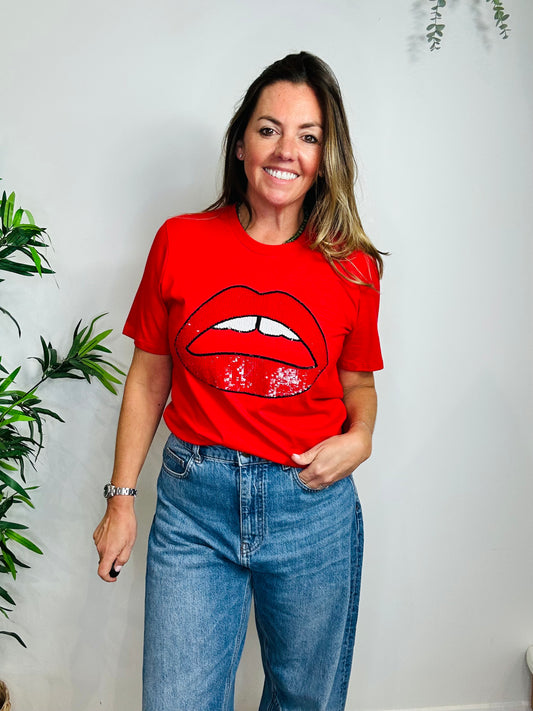 Sequin Lips Tee - Size XS
