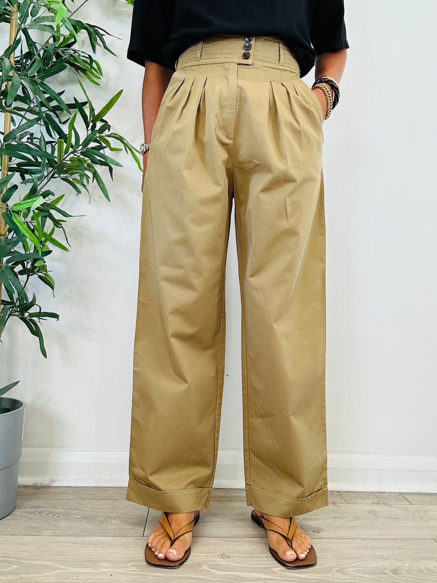 Cotton Wide Leg Trousers - Size 36