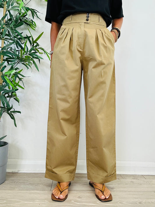Cotton Wide Leg Trousers - Size 36