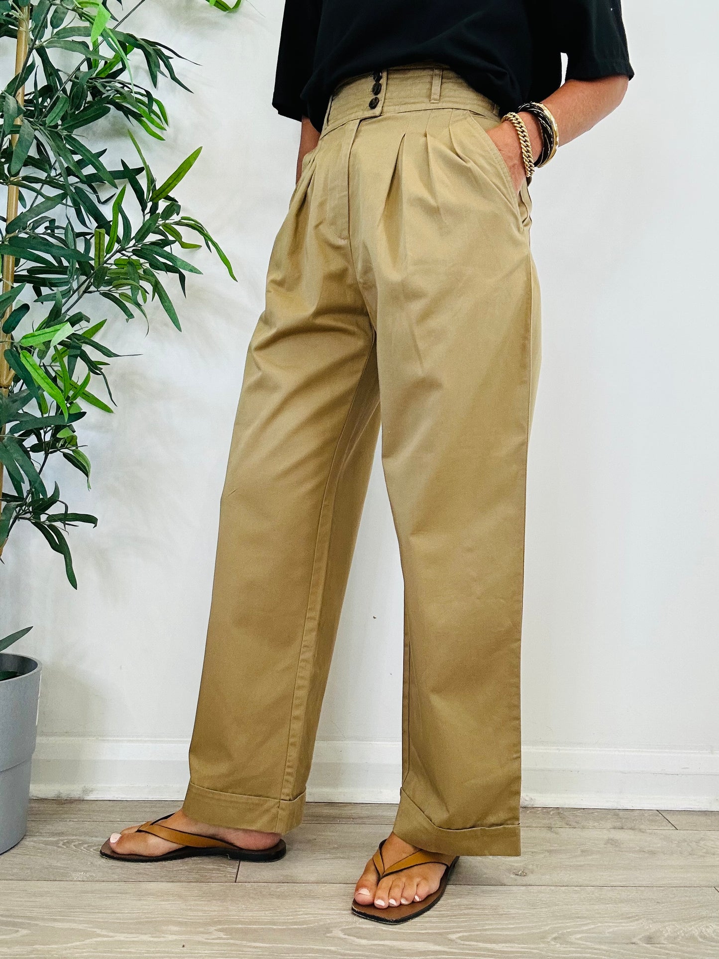 Cotton Wide Leg Trousers - Size 36