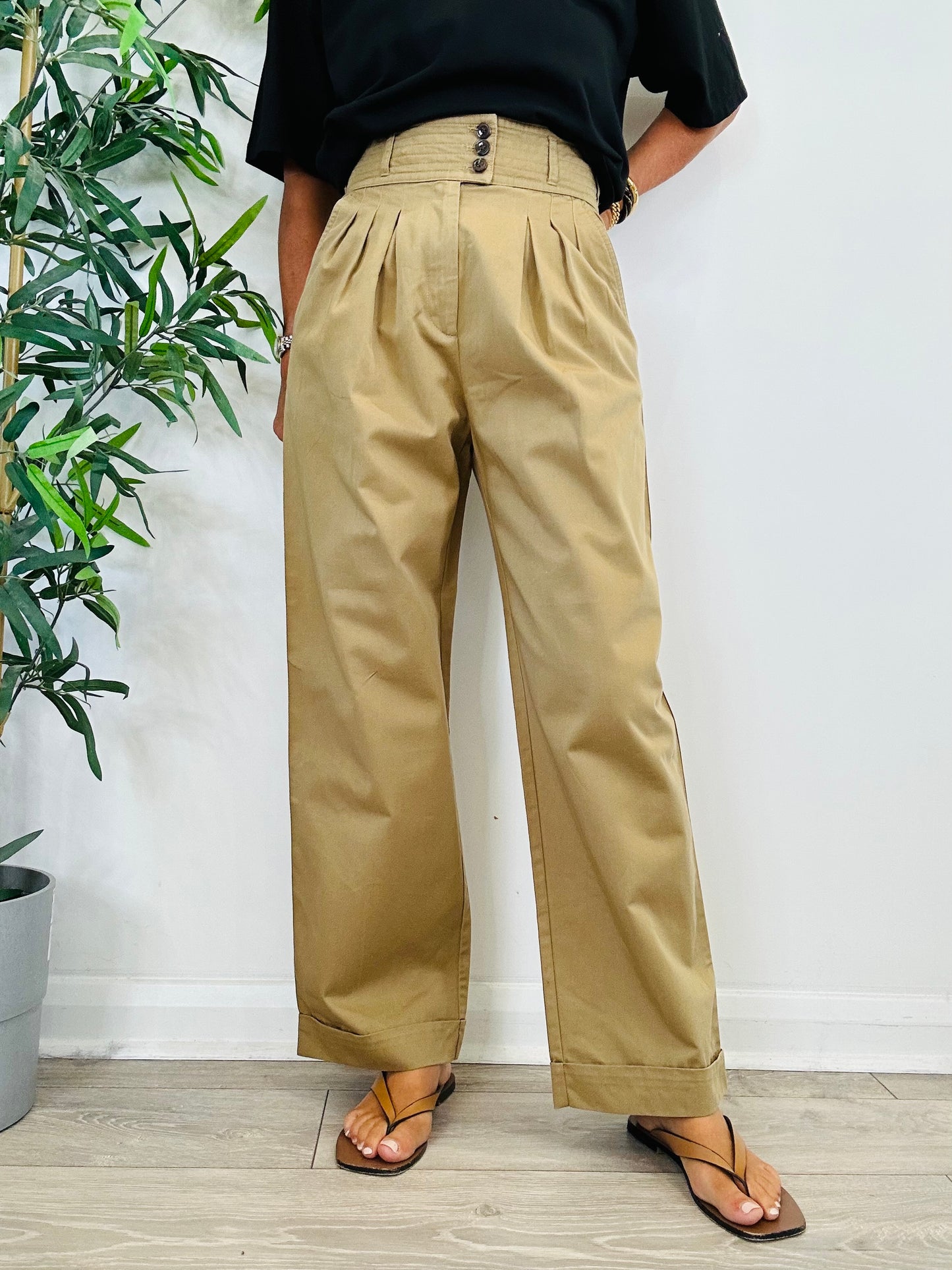 Cotton Wide Leg Trousers - Size 36