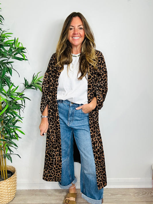 Velvet Leopard Print Coat - O/S