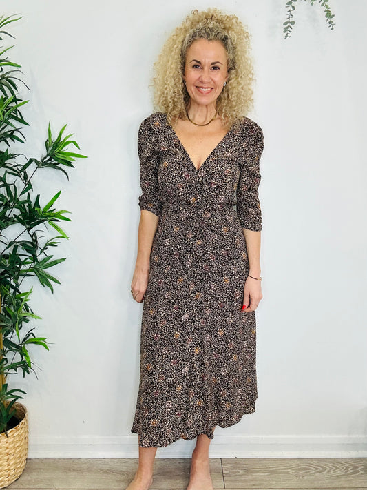 Patterned Ruched Dress - Size S