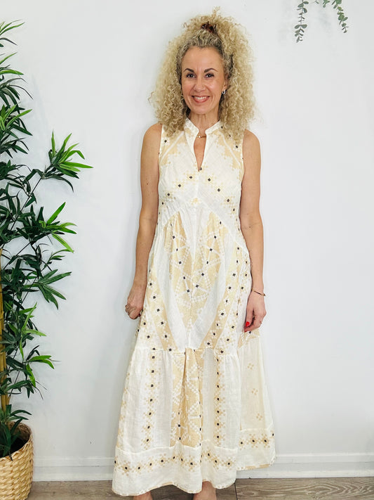 Embroidered Sleeveless Dress - Size S