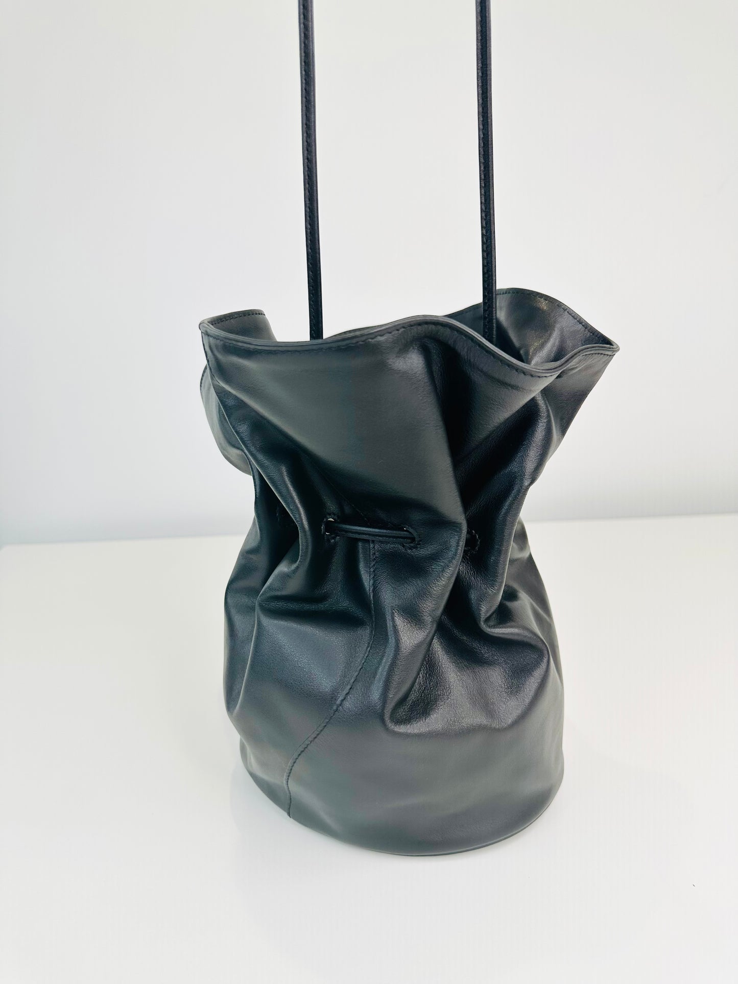 Leather Vase Bucket Bag