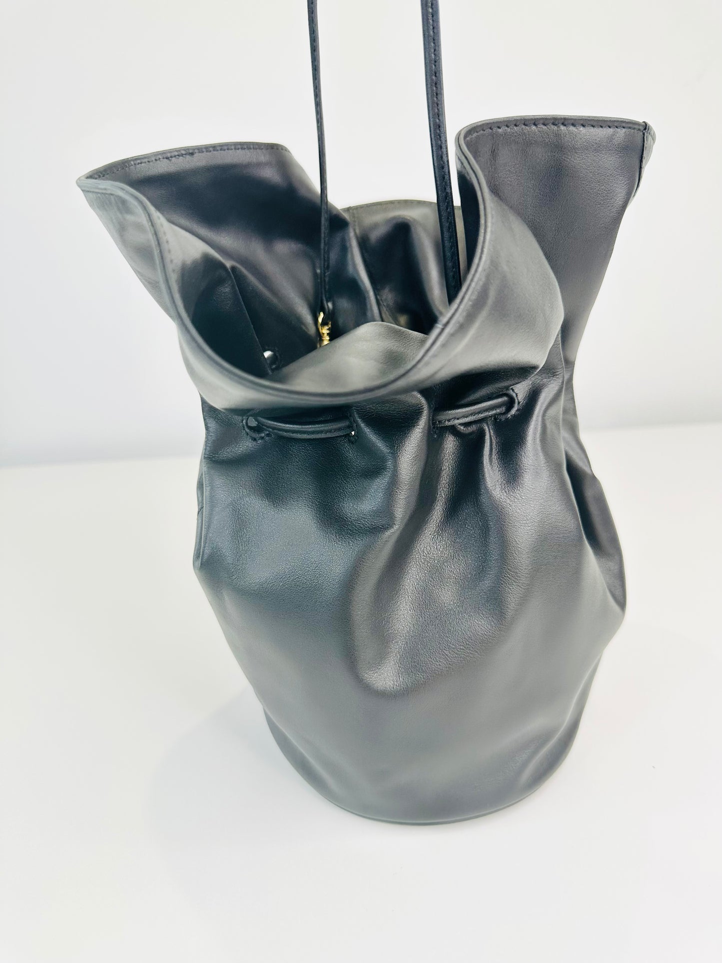 Leather Vase Bucket Bag