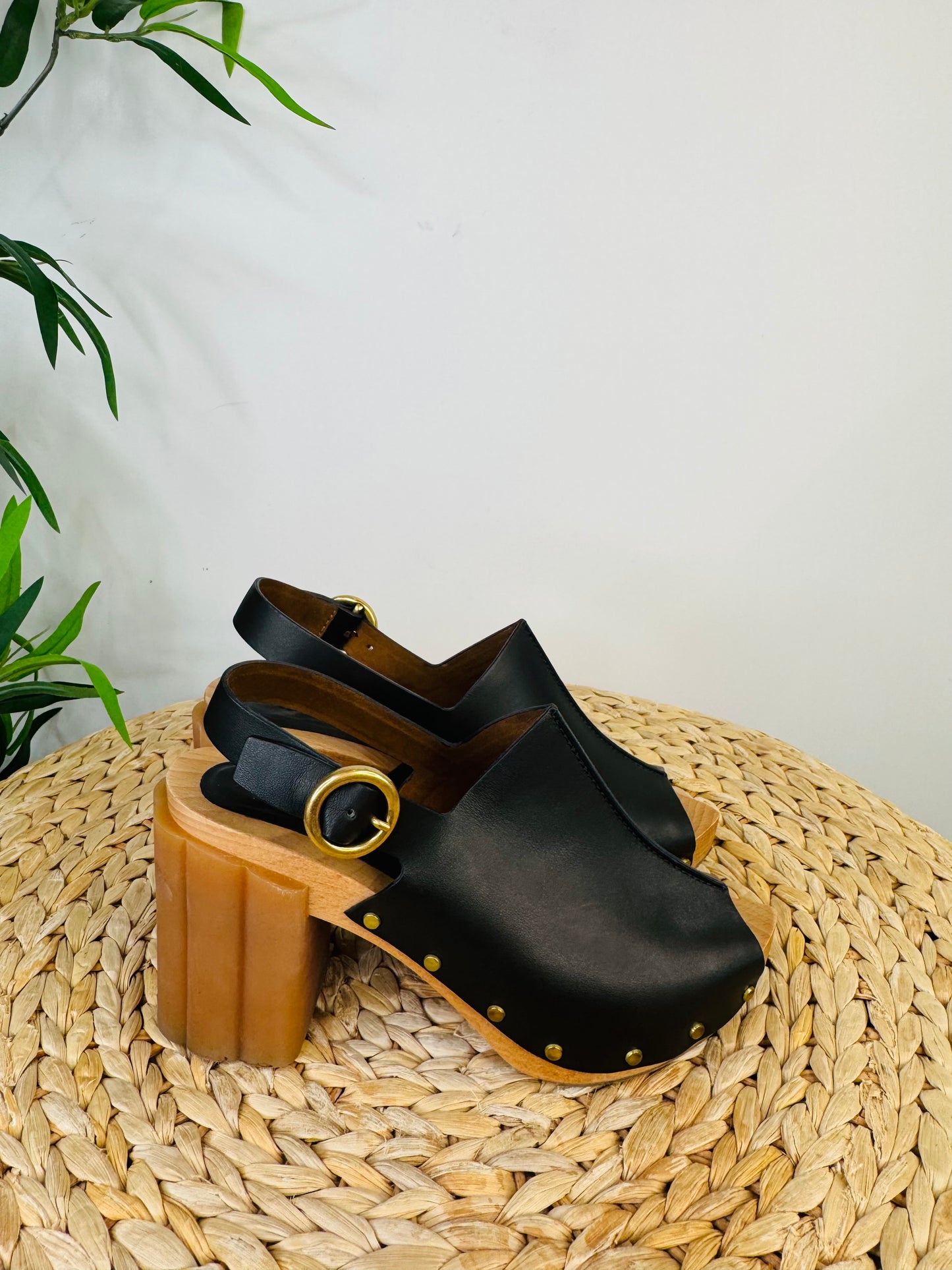 Faux Leather Clog Sandals - Size 39