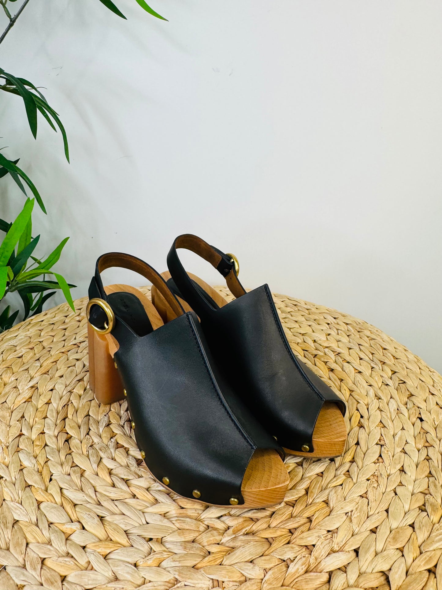 Faux Leather Clog Sandals - Size 39