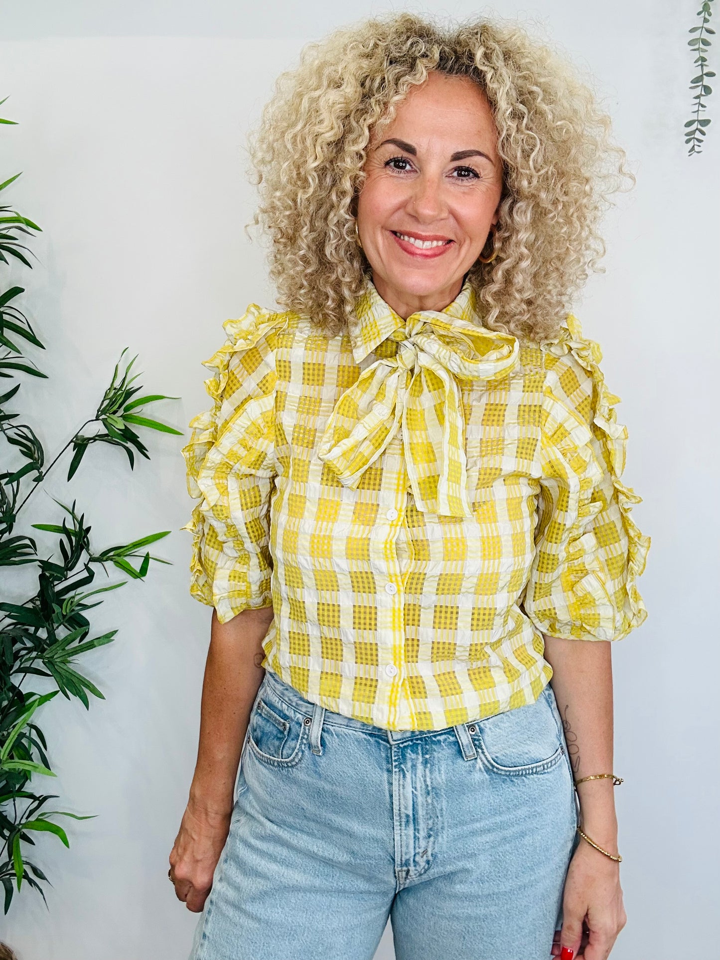 Check Ruffle Shirt - Size 34