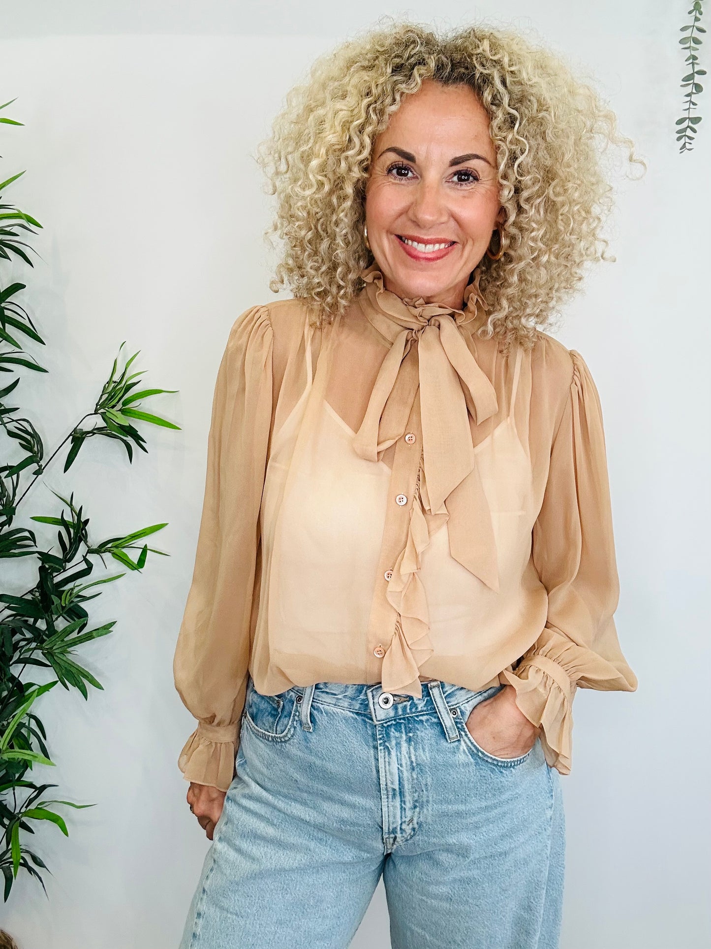 Silk Ruffle Shirt - Size XS
