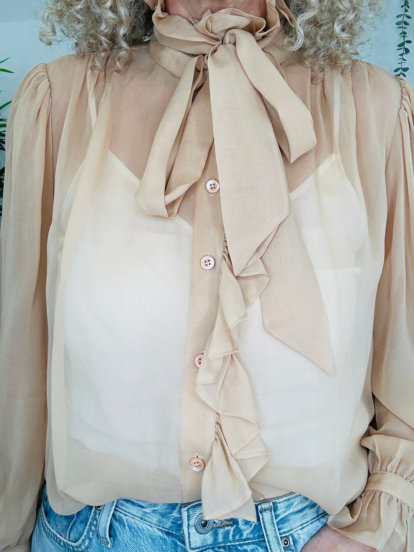 Silk Ruffle Shirt - Size XS