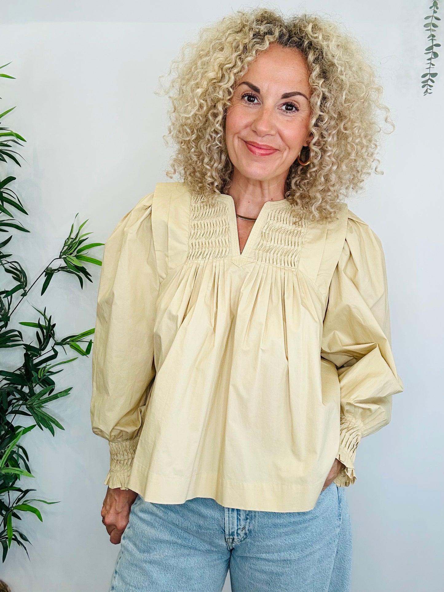 Pintuck Cotton Blouse - Size XS