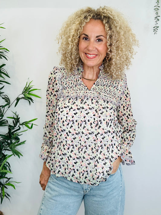 Smocked Frill Blouse - Size XS