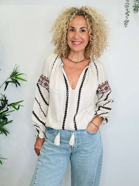 Embroidered Cotton Top - Size S