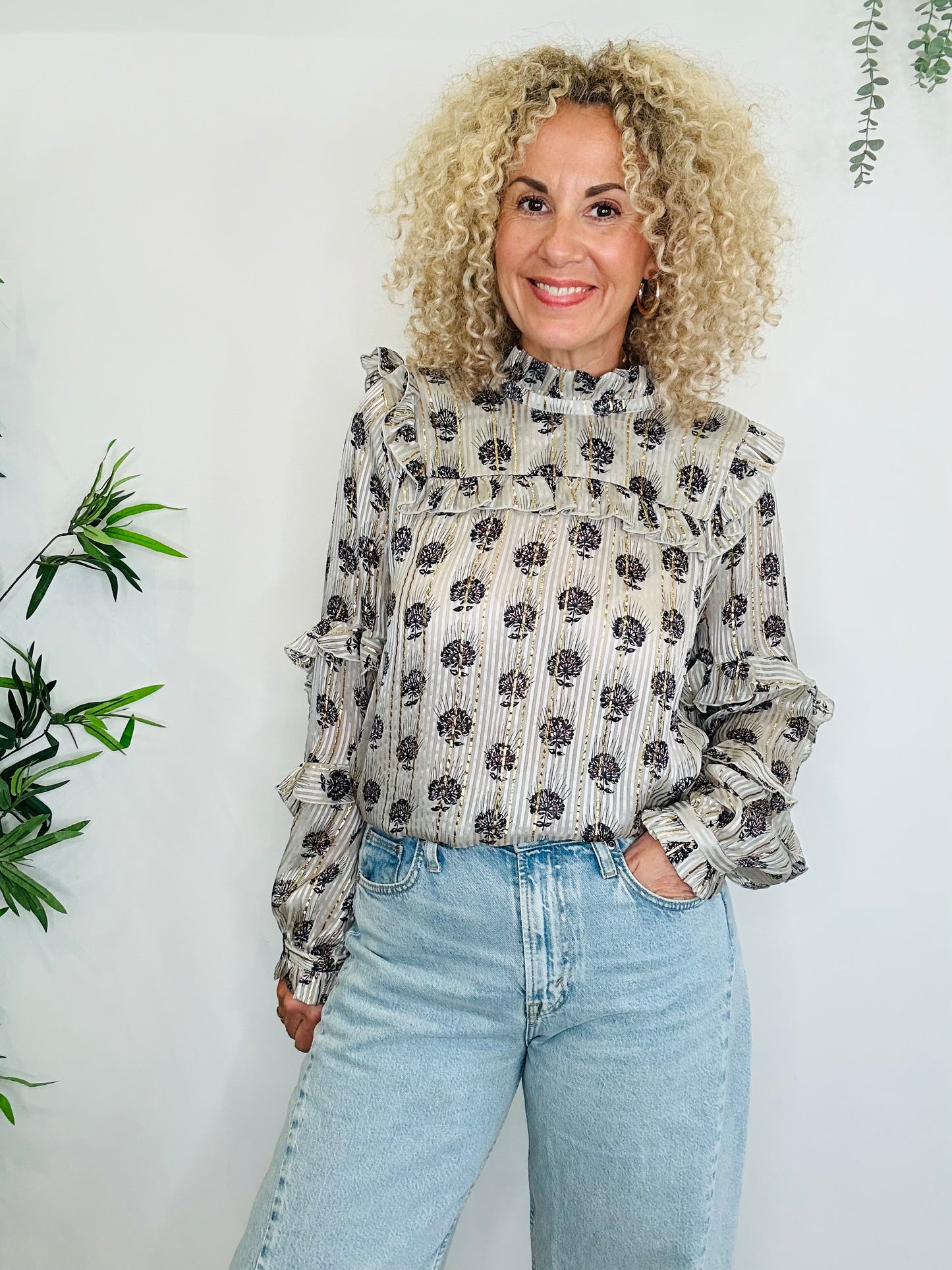 Silk Patterned Blouse - Size 42