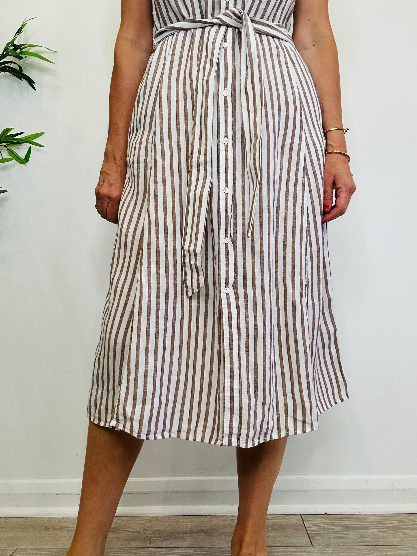Striped Linen Shirt Dress - Size 8
