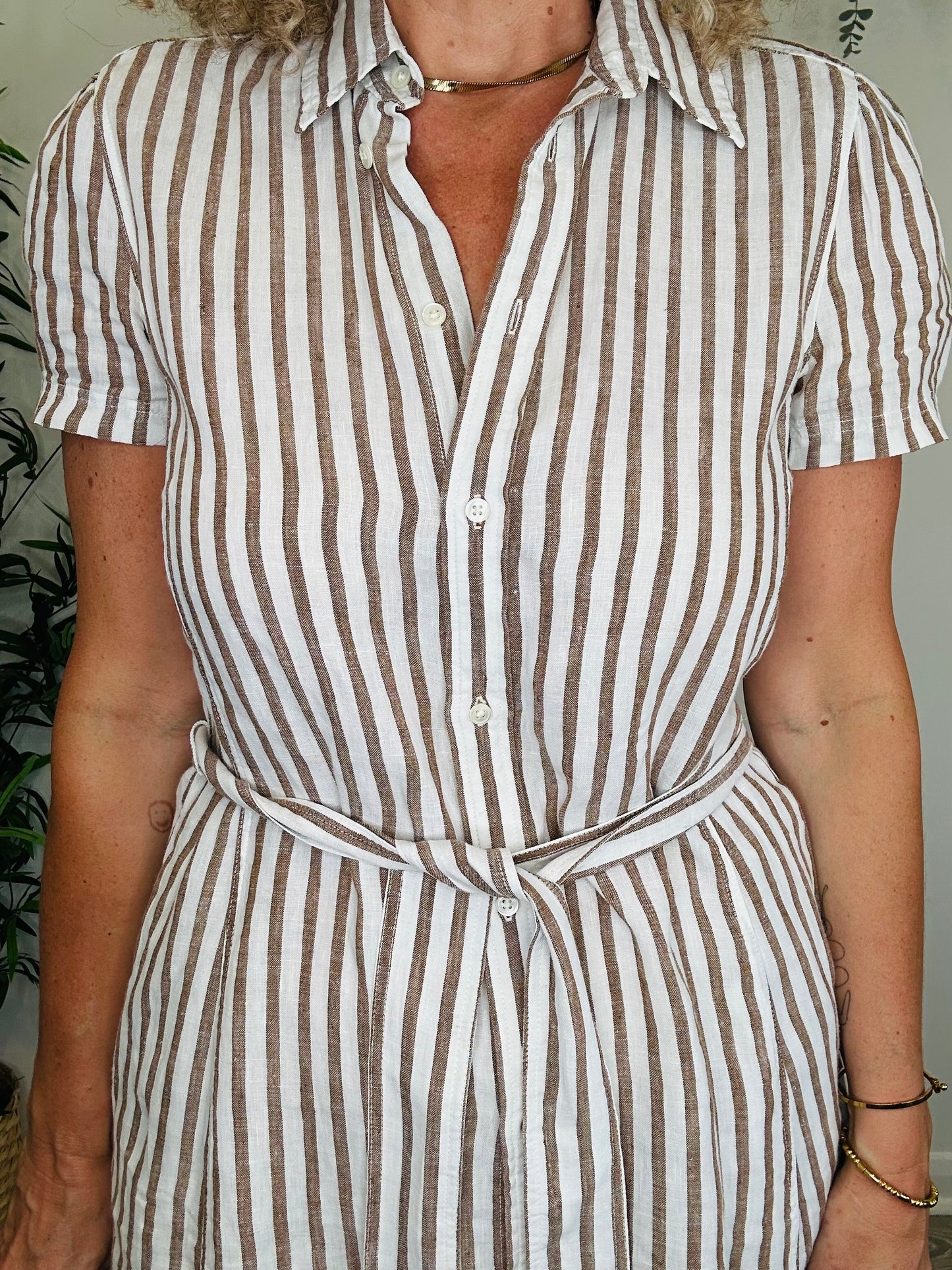 Striped Linen Shirt Dress - Size 8