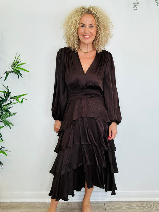 Satin Ruffle Maxi Dress - Size 42