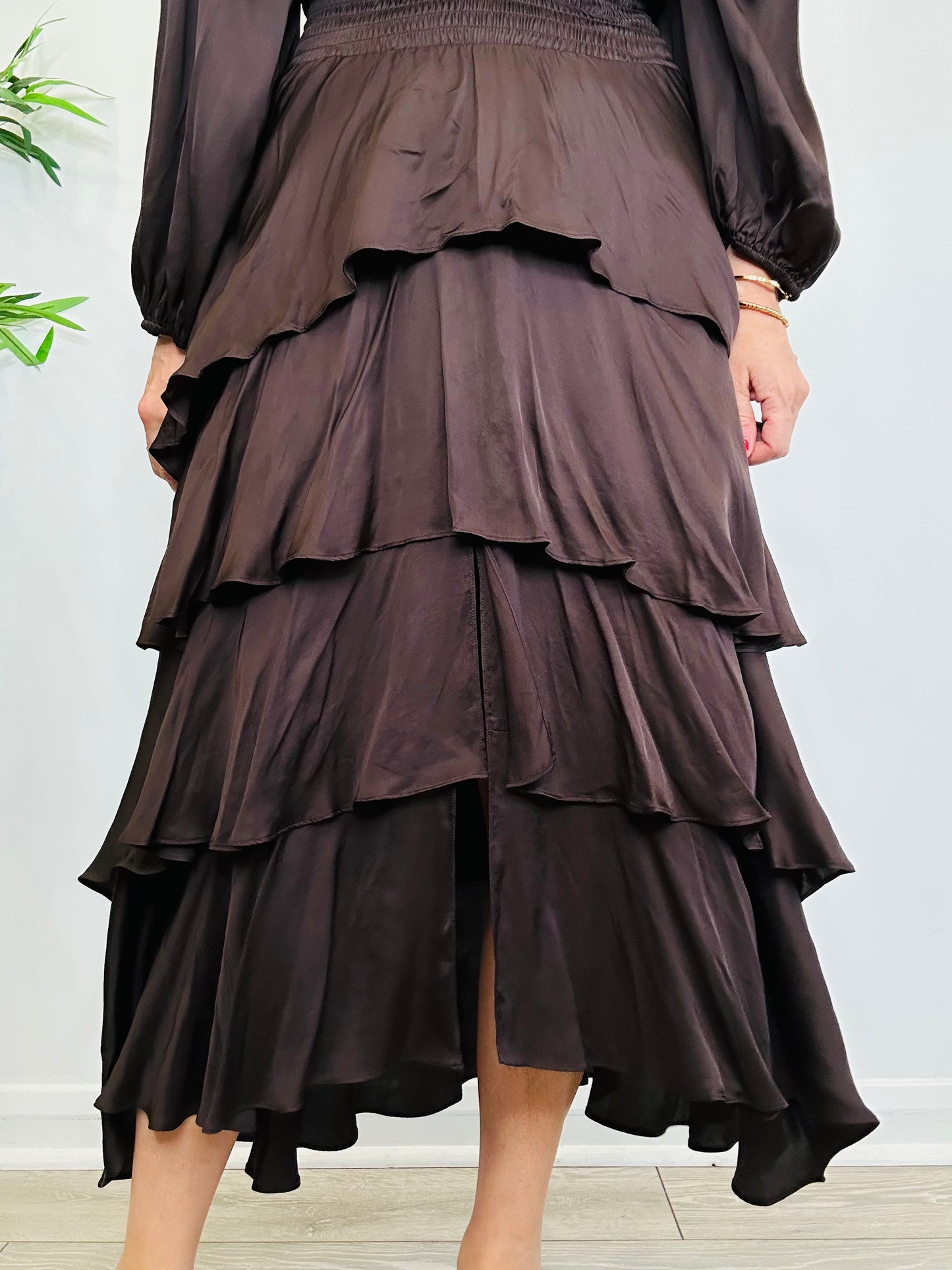 Satin Ruffle Maxi Dress - Size 42