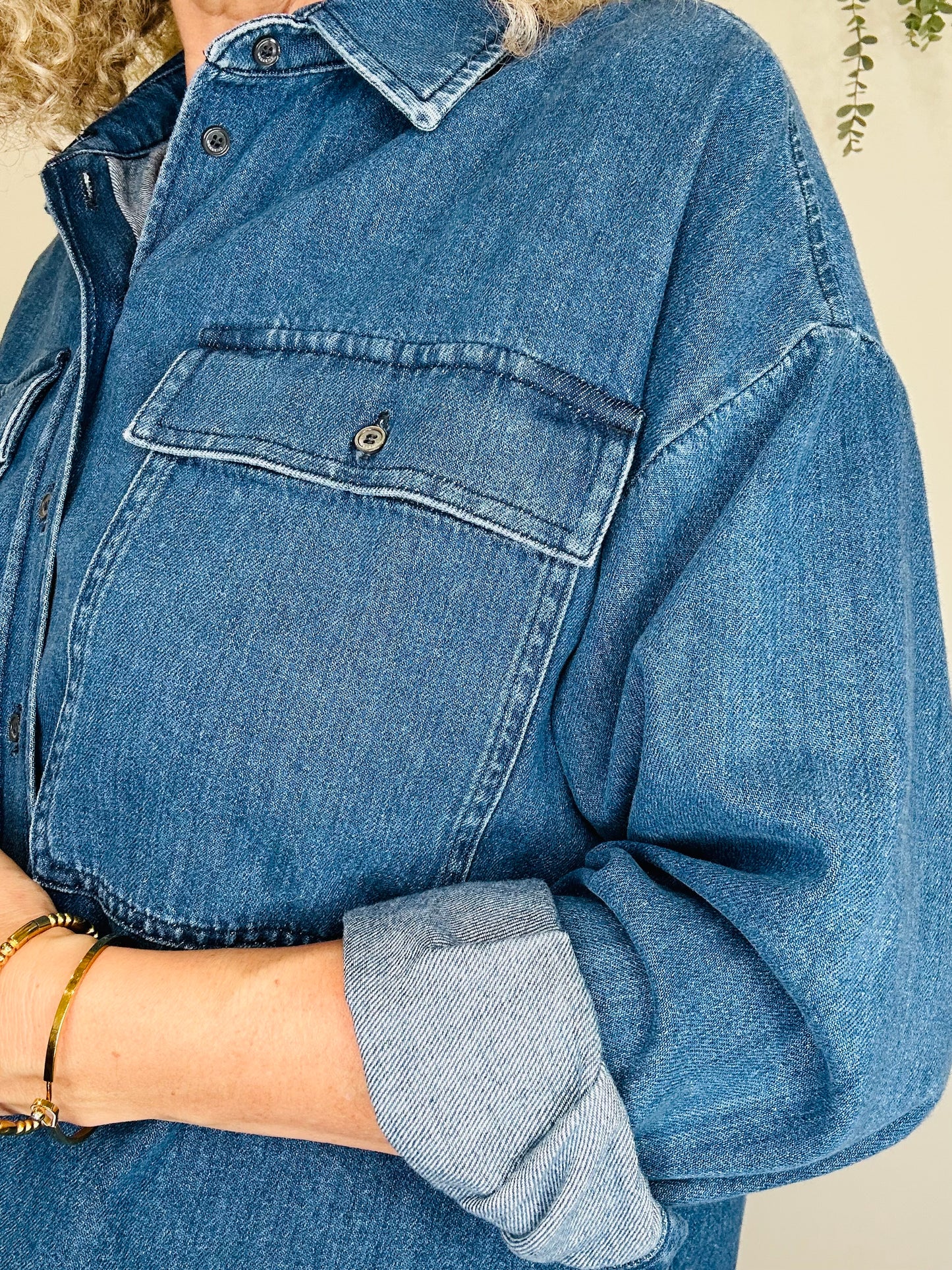 Cropped Denim Shirt - Size 8