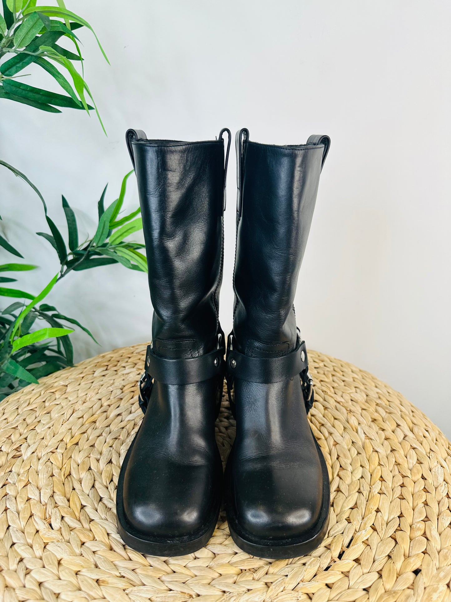 Leather Biker Boots - Size 38