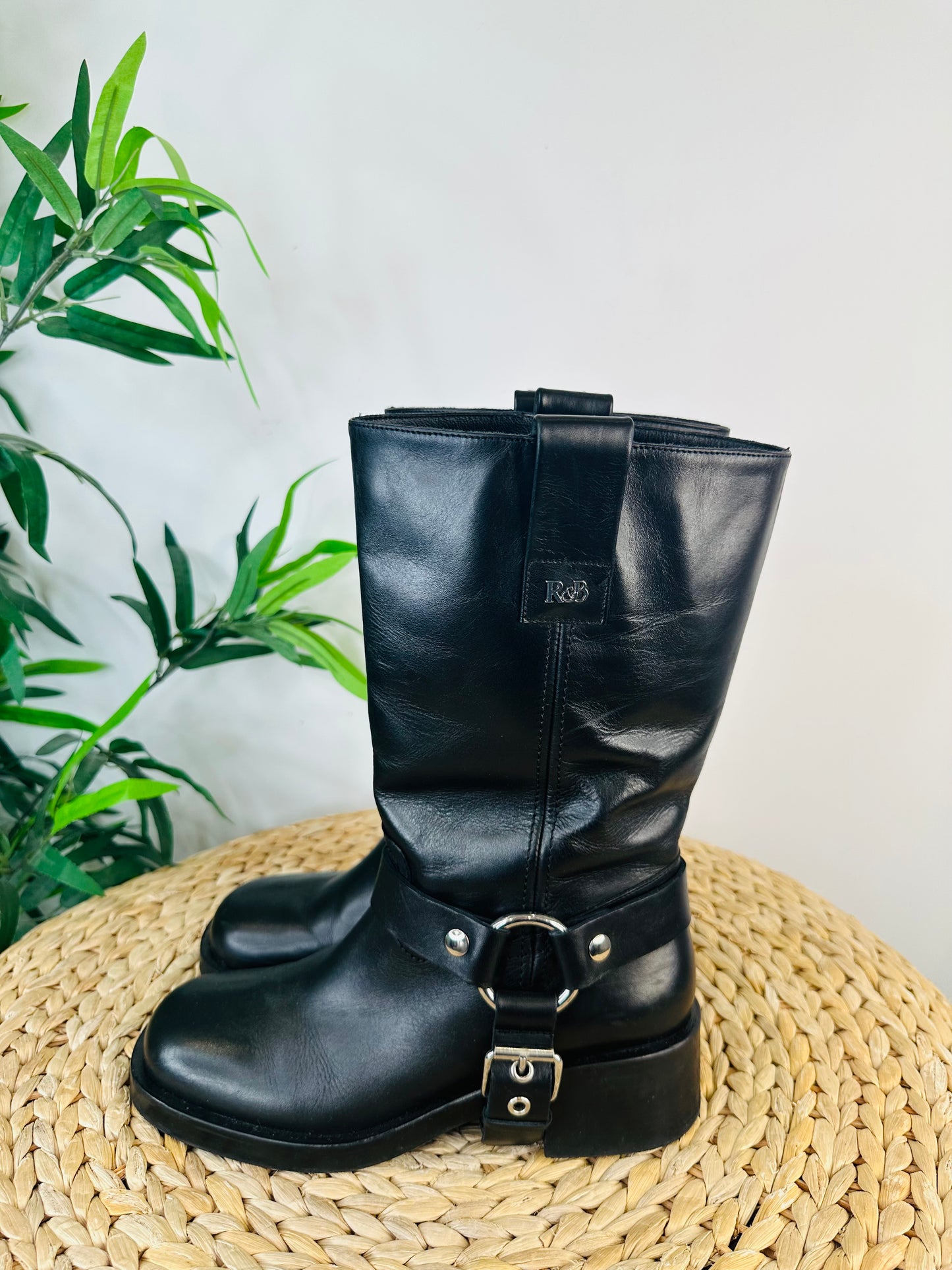Leather Biker Boots - Size 38