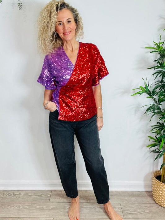 Sequin Wrap Top - Size 10