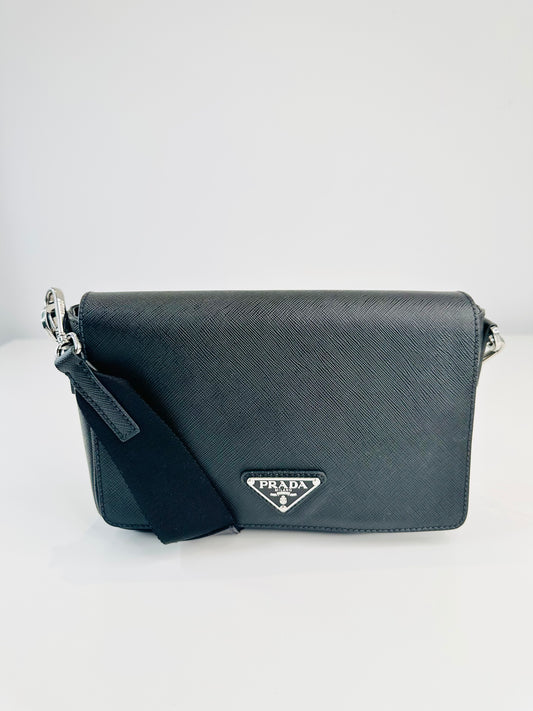 Prada Saffiano Leather Shoulder Bag Black – Preloved Designer Bag UK